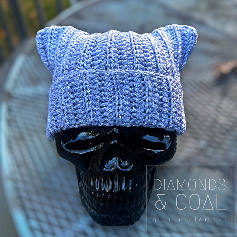 Cat Ear Fold Over Beanie - Grey Sparkle