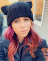 Cat Ear Fold Over Beanie - Black Sparkle