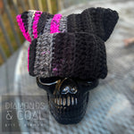 Cat Ear Fold Over Beanie - Black Raspberry Split