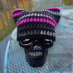 Cat Ear Striped Beanie - Black Raspberry