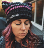 Cat Ear Striped Beanie - Black Raspberry