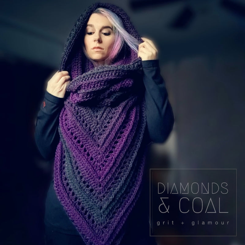 Wild Oleander Hooded Scarf - Magenta and Charcoal Grey