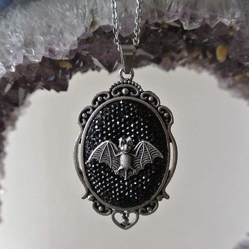 Sparkly Bat Cameo Necklace