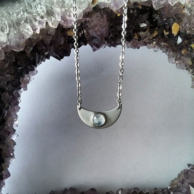 Rainbow Moonstone Crescent Moon Necklace