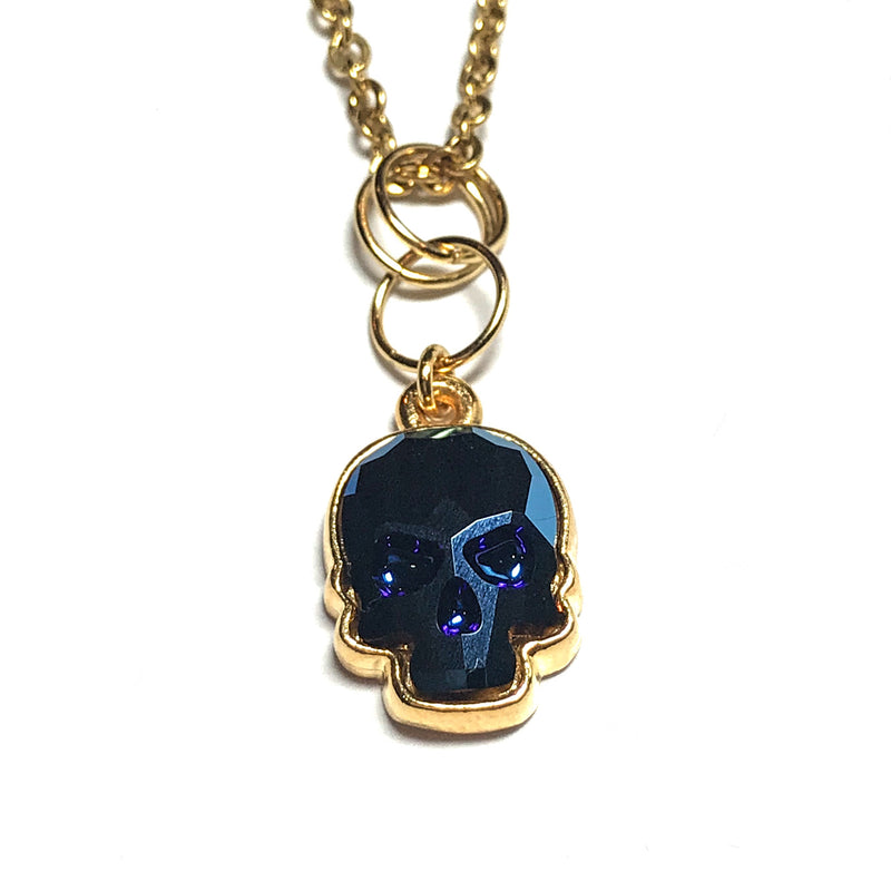 Small Swarovski Skull Necklace - Gold