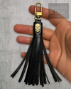 Faux Leather Tassle Key Fob - Antique Bronze Skull