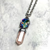 Electroformed Swarovski Skull and Rose Quartz Crystal Point Necklace #1