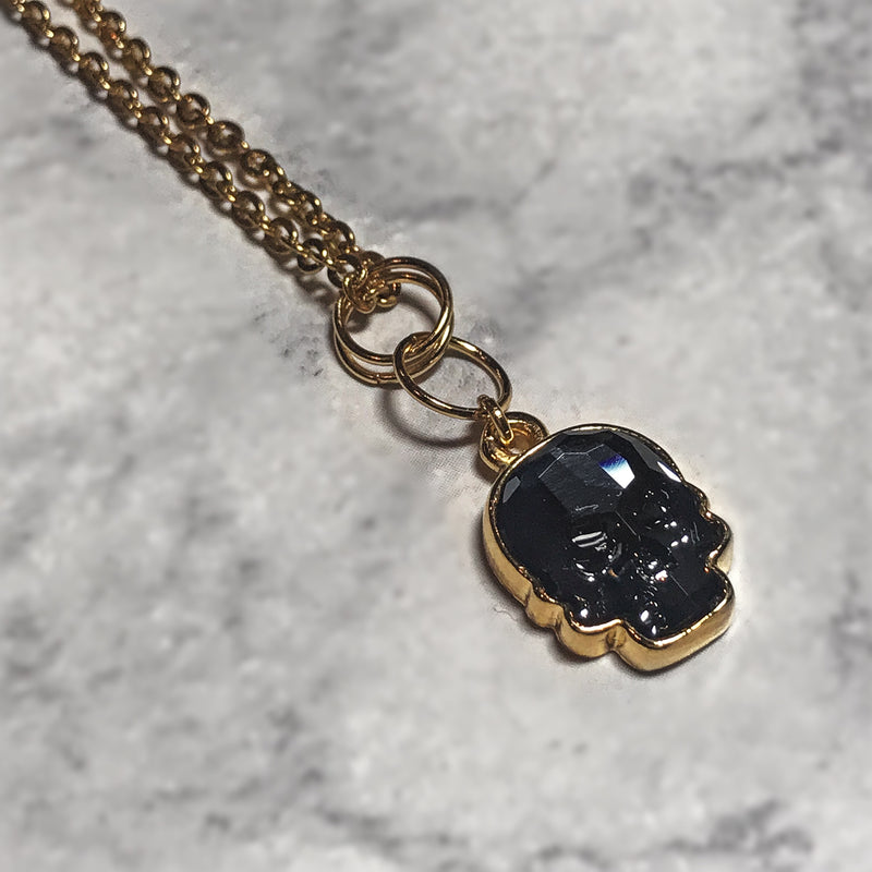 Small Swarovski Skull Necklace - Gold