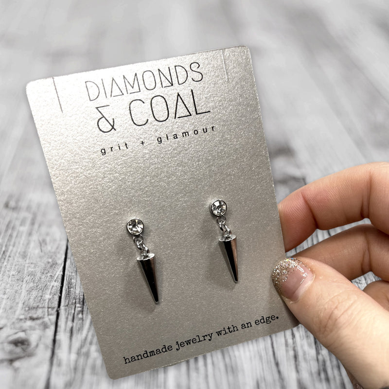 Bezel CZ Spiked Earrings