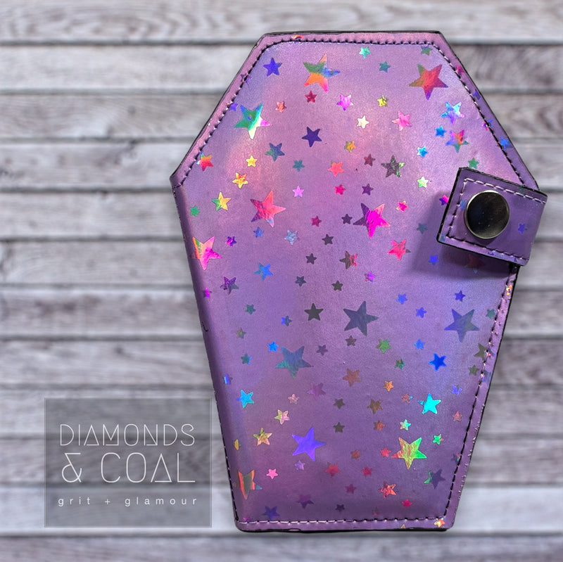 Mini Coffin Wallet - Purple Stars