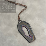 Electroformed Large Agate Druzy Coffin Necklace #1